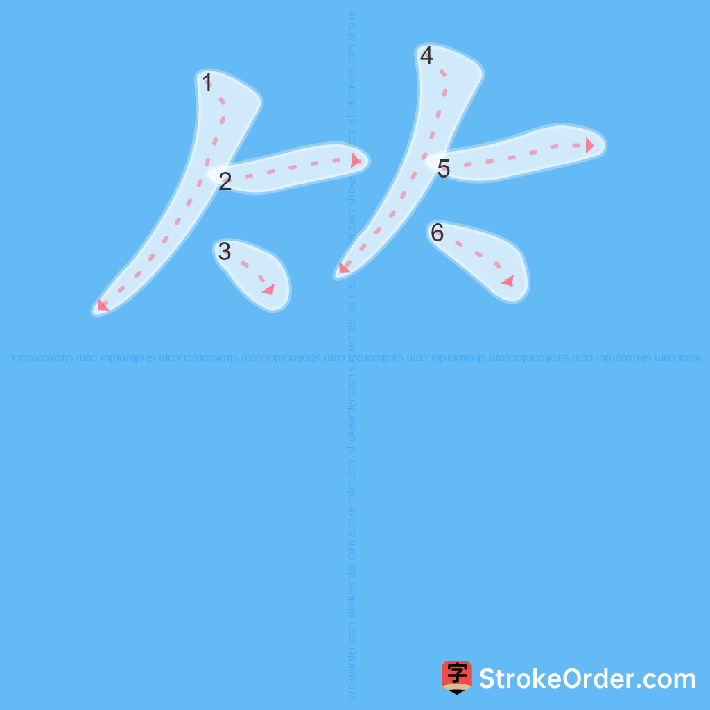 Standard stroke order for the Chinese character ⺮