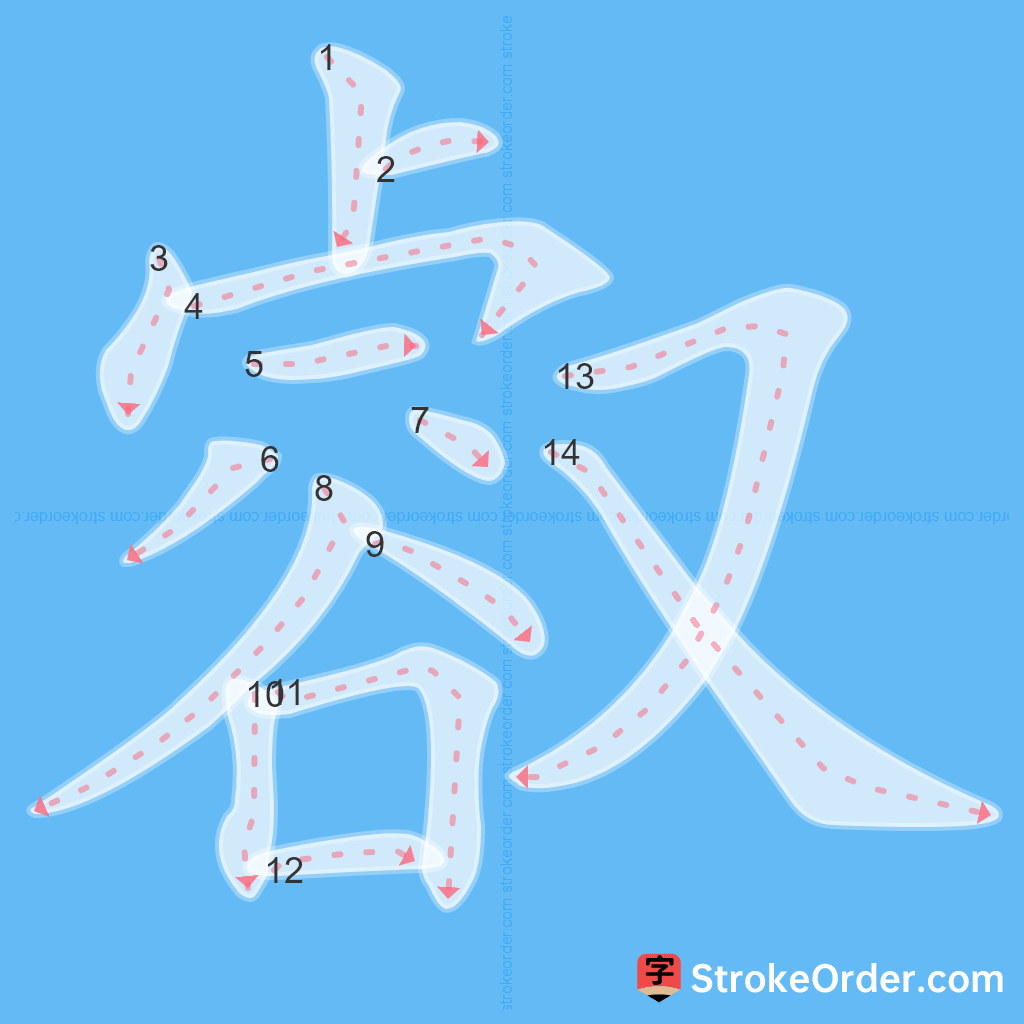 Standard stroke order for the Chinese character 㕡