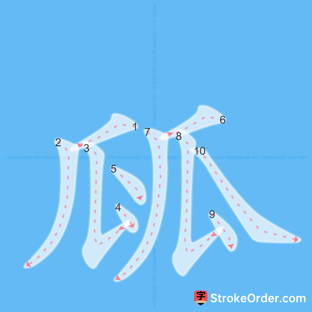 Standard stroke order for the Chinese character 㼌