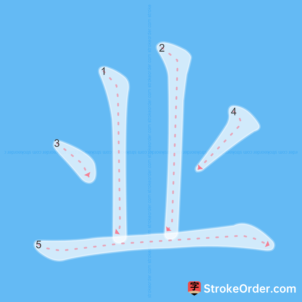 Standard stroke order for the Chinese character 业