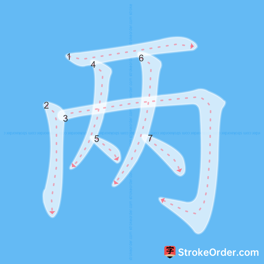 Standard stroke order for the Chinese character 两