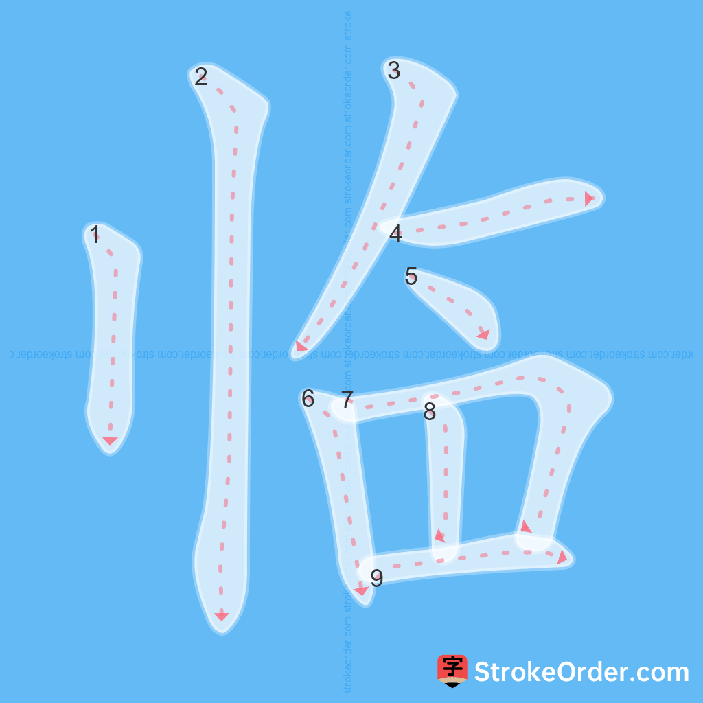 Standard stroke order for the Chinese character 临