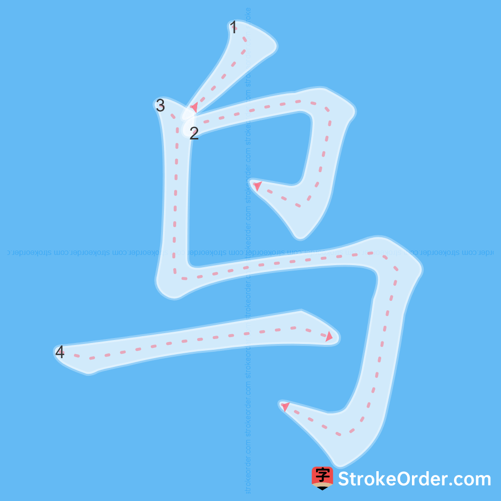 Standard stroke order for the Chinese character 乌