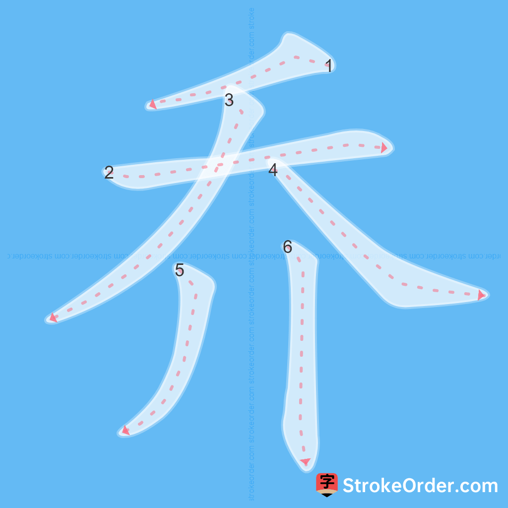 Standard stroke order for the Chinese character 乔