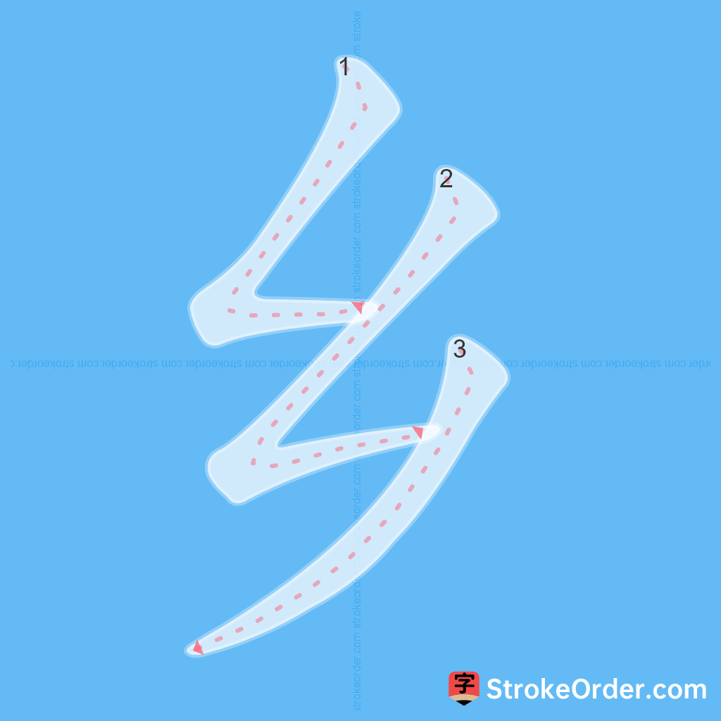 Standard stroke order for the Chinese character 乡