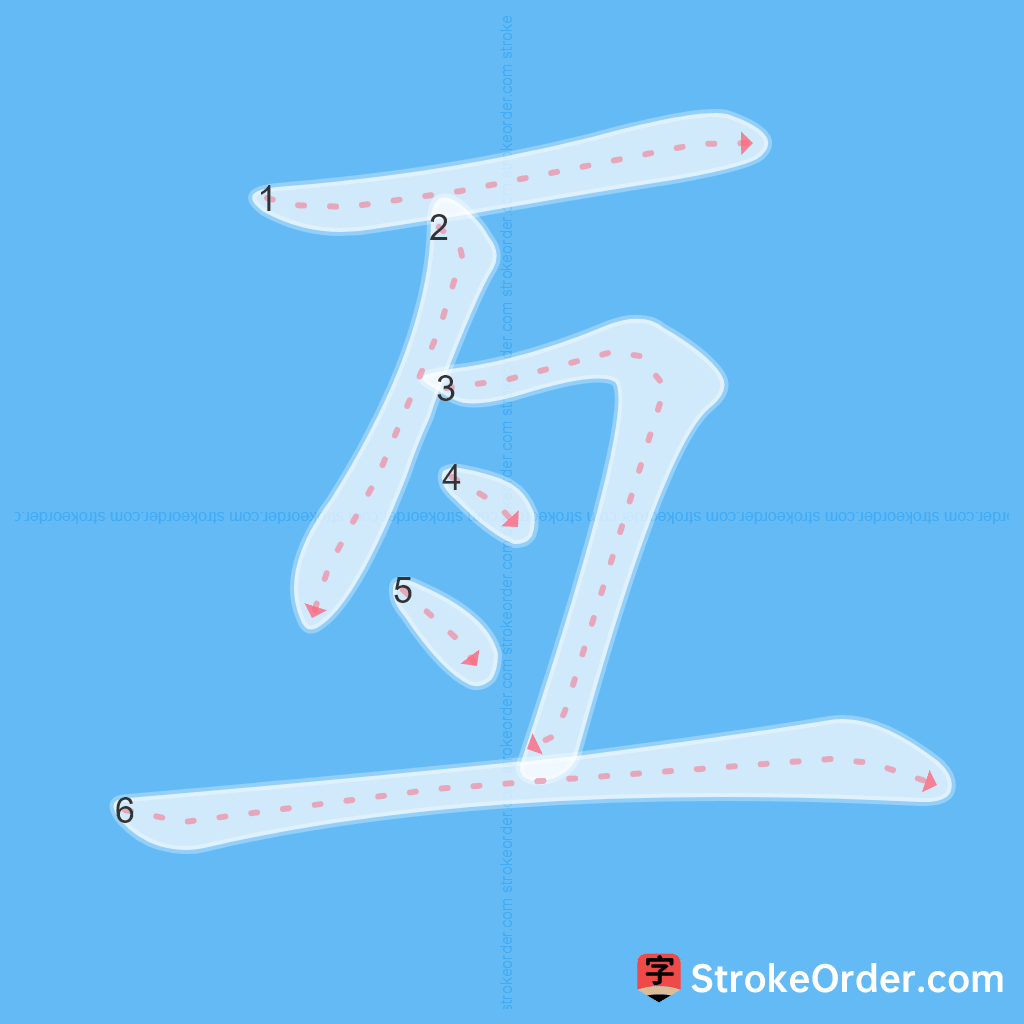 Standard stroke order for the Chinese character 亙