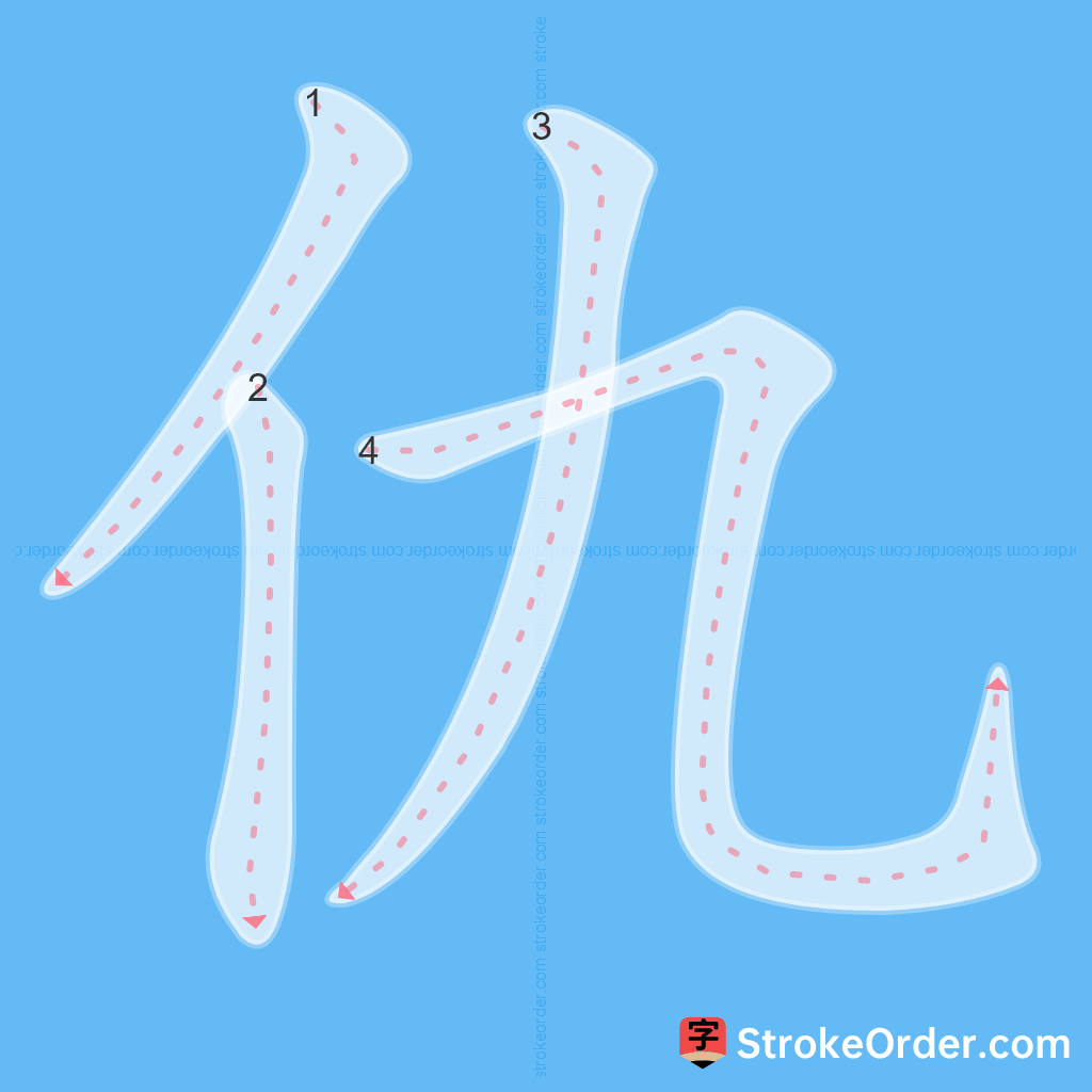 Standard stroke order for the Chinese character 仇