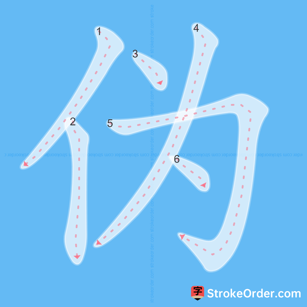 Standard stroke order for the Chinese character 伪