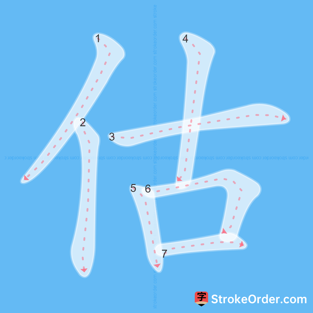Standard stroke order for the Chinese character 估