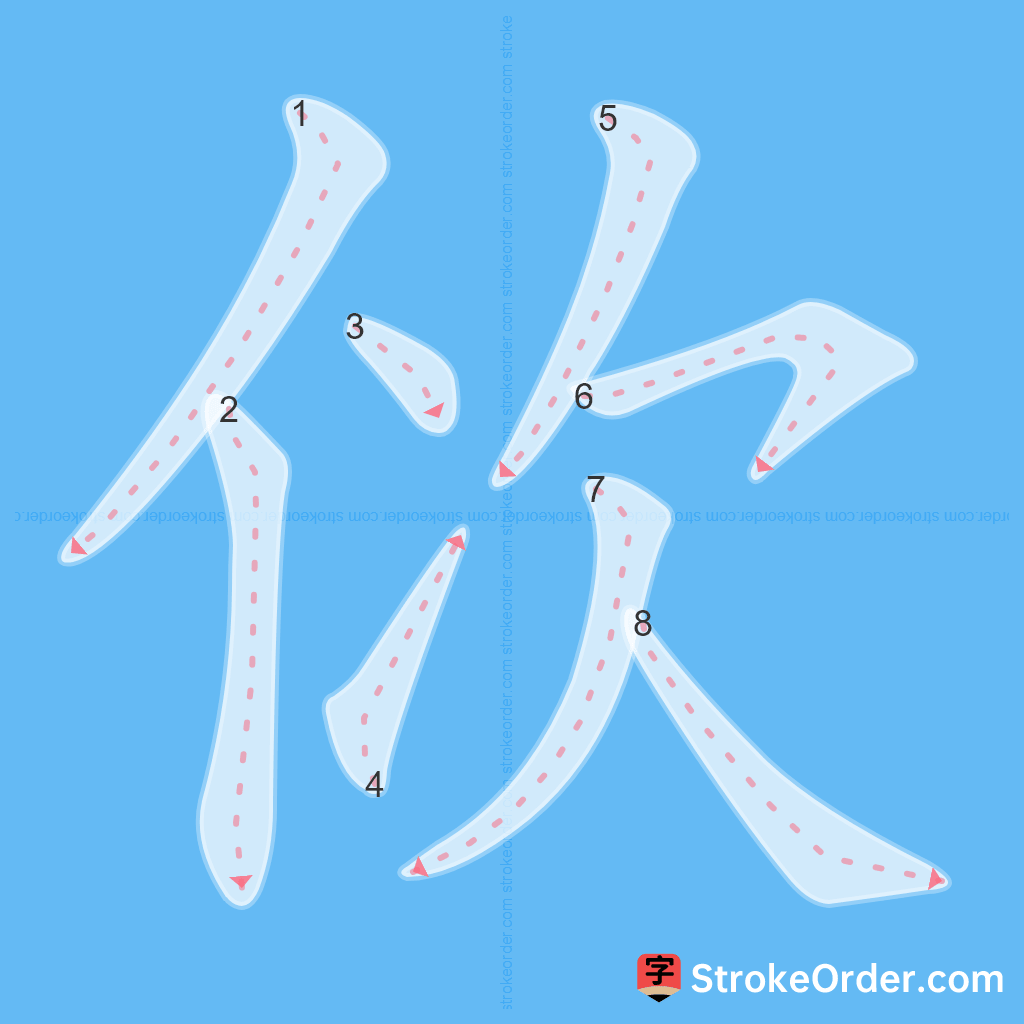 Standard stroke order for the Chinese character 佽