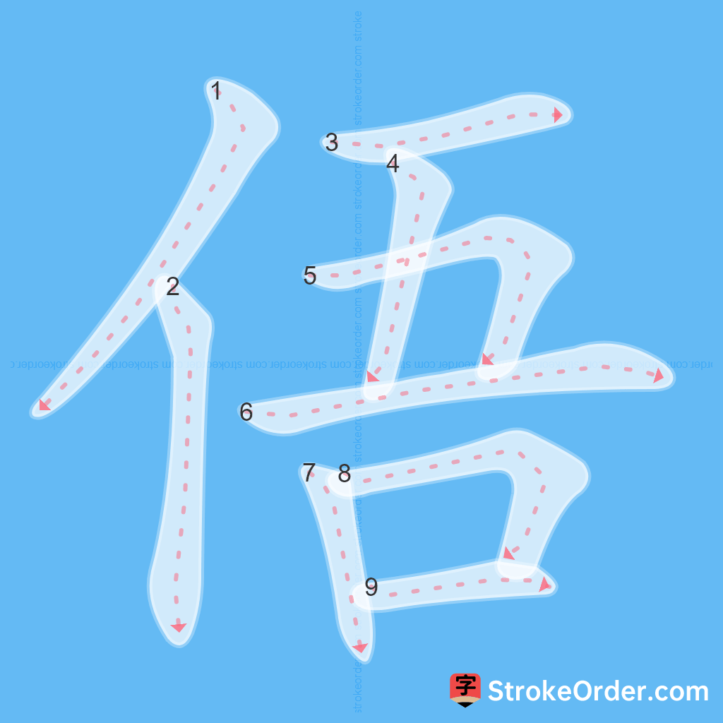 Standard stroke order for the Chinese character 俉