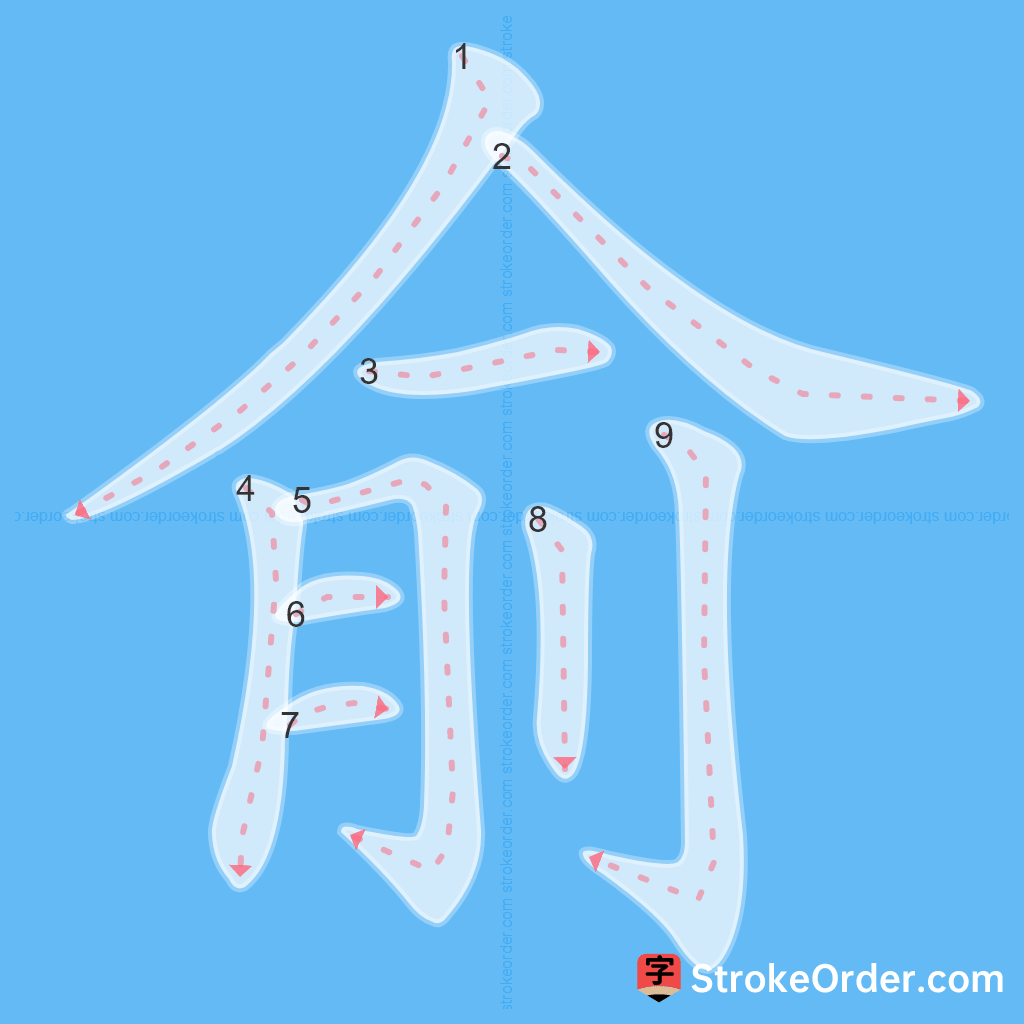 Standard stroke order for the Chinese character 俞