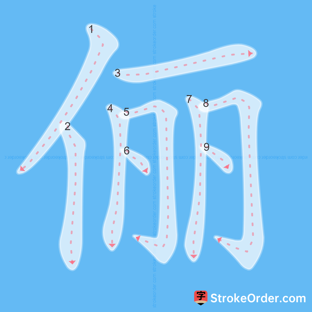 Standard stroke order for the Chinese character 俪