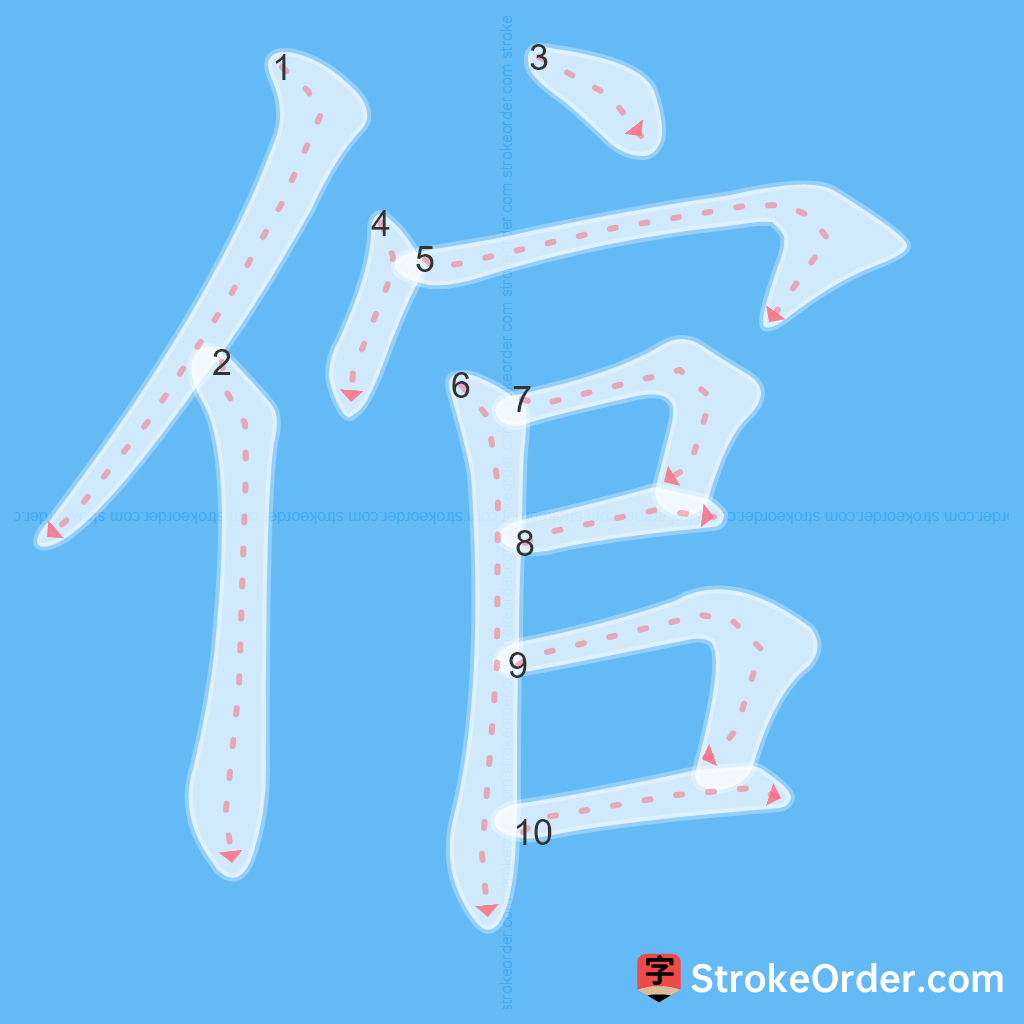 Standard stroke order for the Chinese character 倌