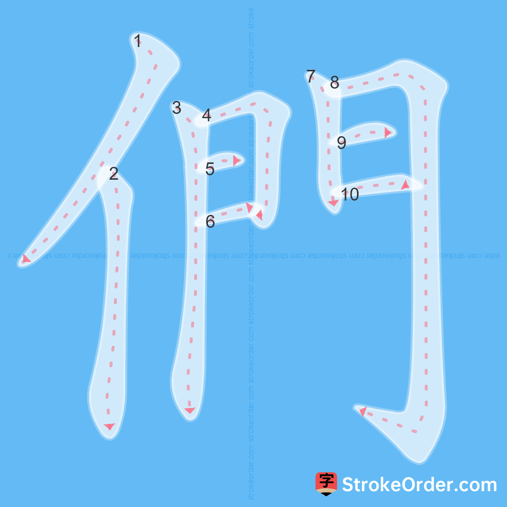 Standard stroke order for the Chinese character 們