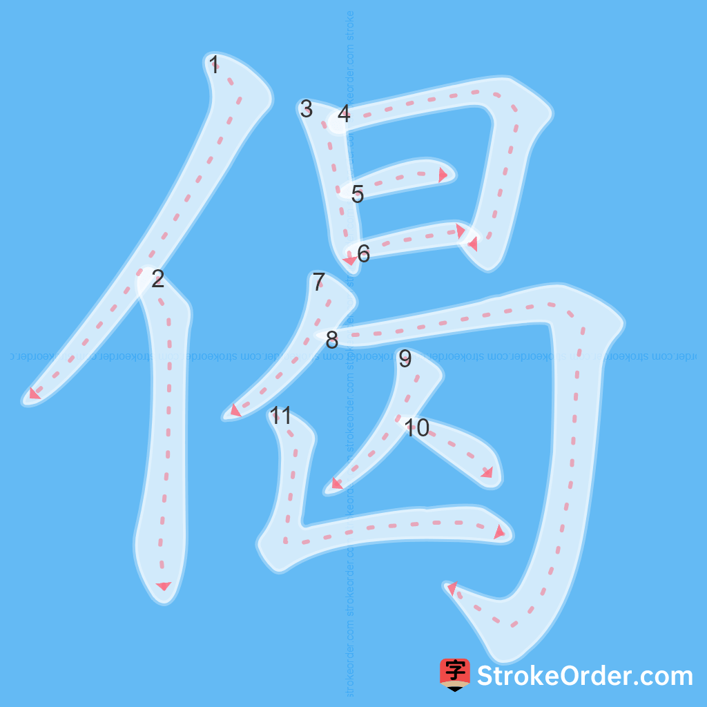 Standard stroke order for the Chinese character 偈