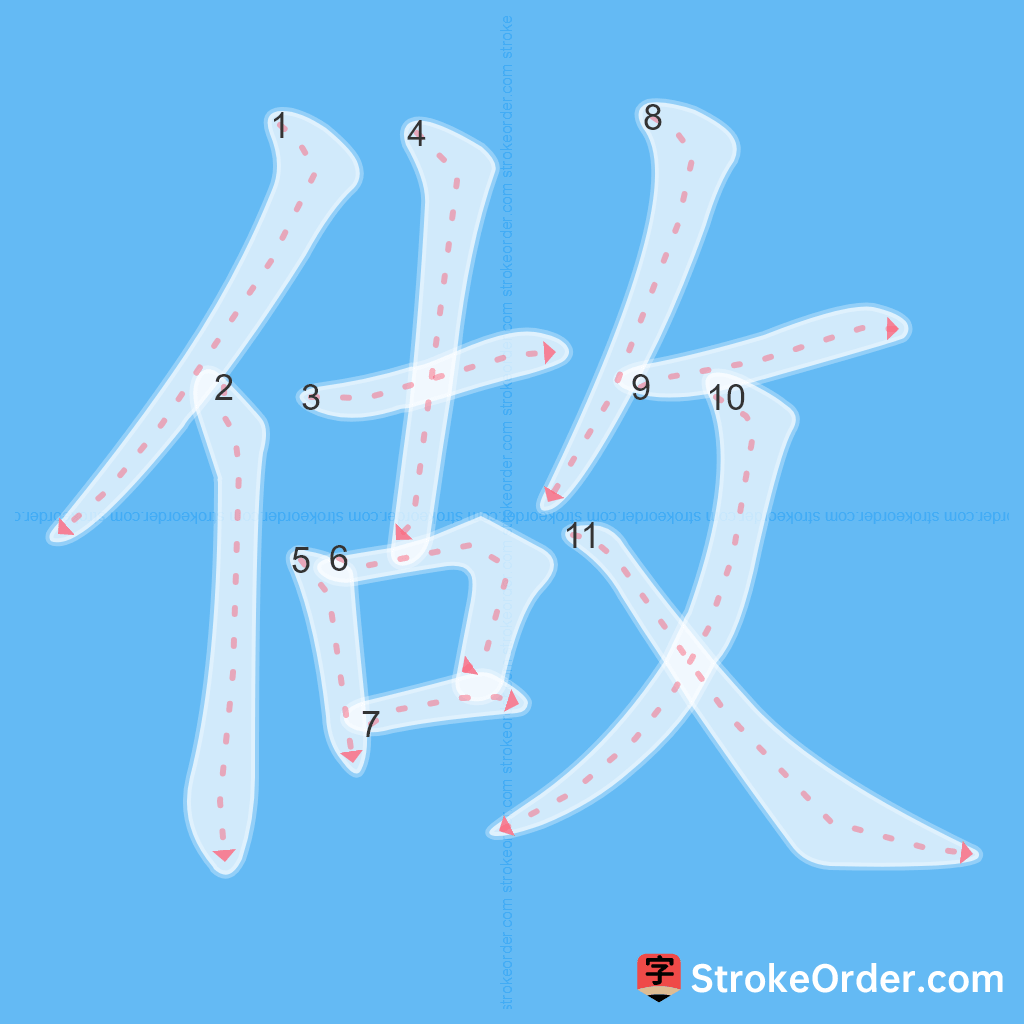 Standard stroke order for the Chinese character 做
