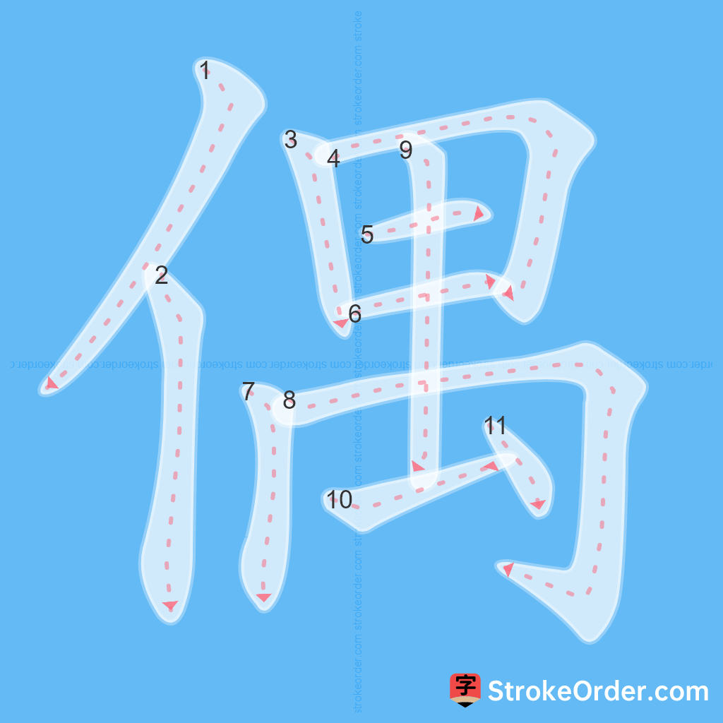 Standard stroke order for the Chinese character 偶