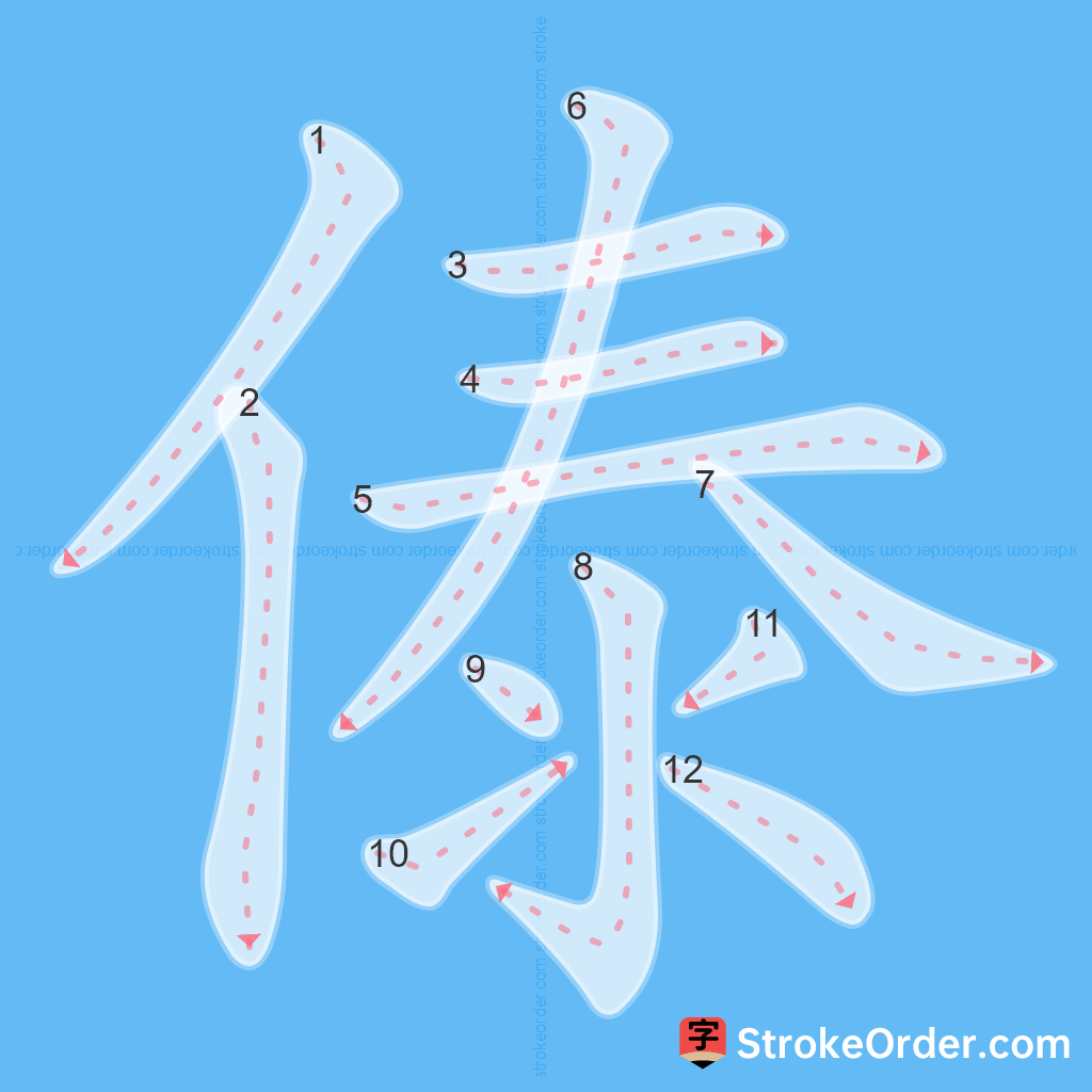 Standard stroke order for the Chinese character 傣
