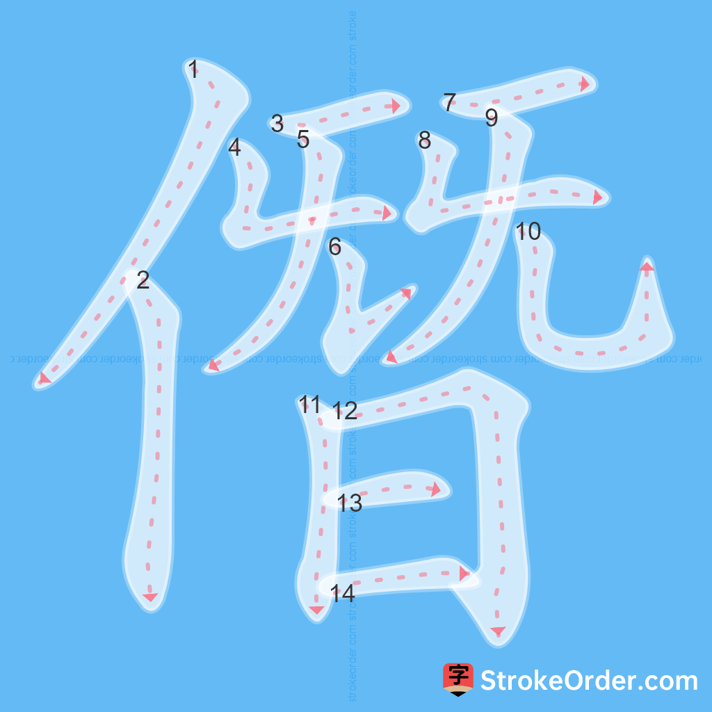 Standard stroke order for the Chinese character 僭