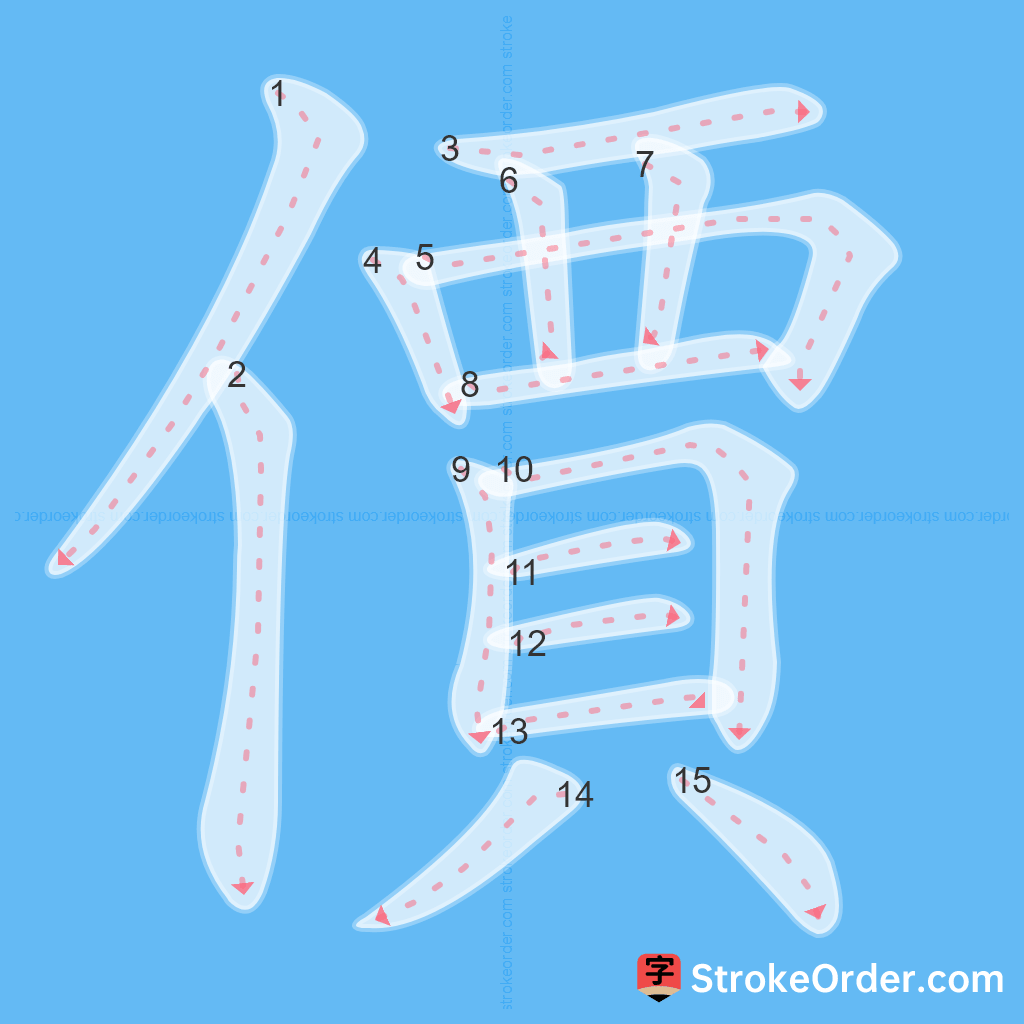 Standard stroke order for the Chinese character 價