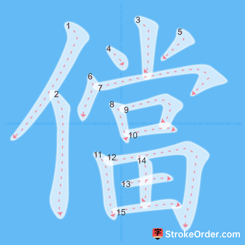 Standard stroke order for the Chinese character 儅