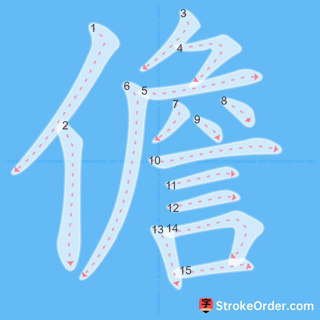 Standard stroke order for the Chinese character 儋