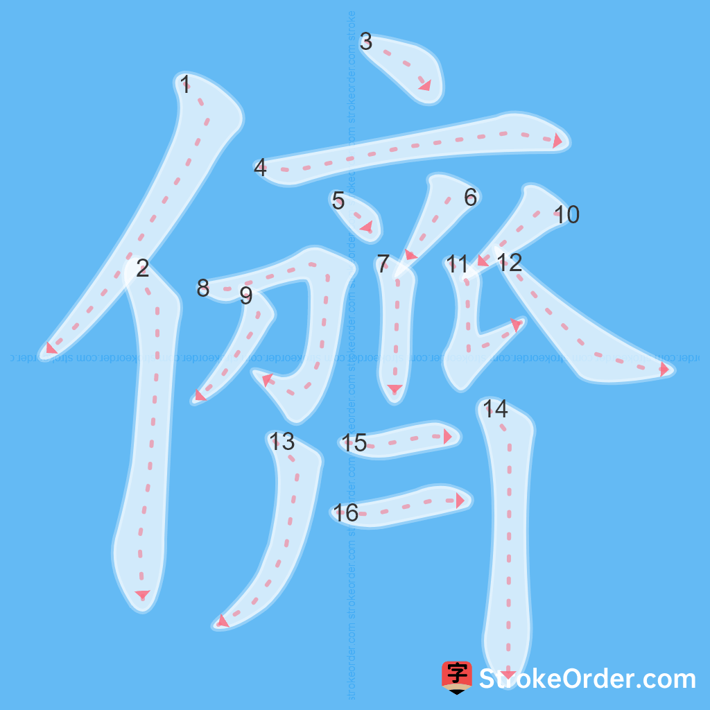 Standard stroke order for the Chinese character 儕
