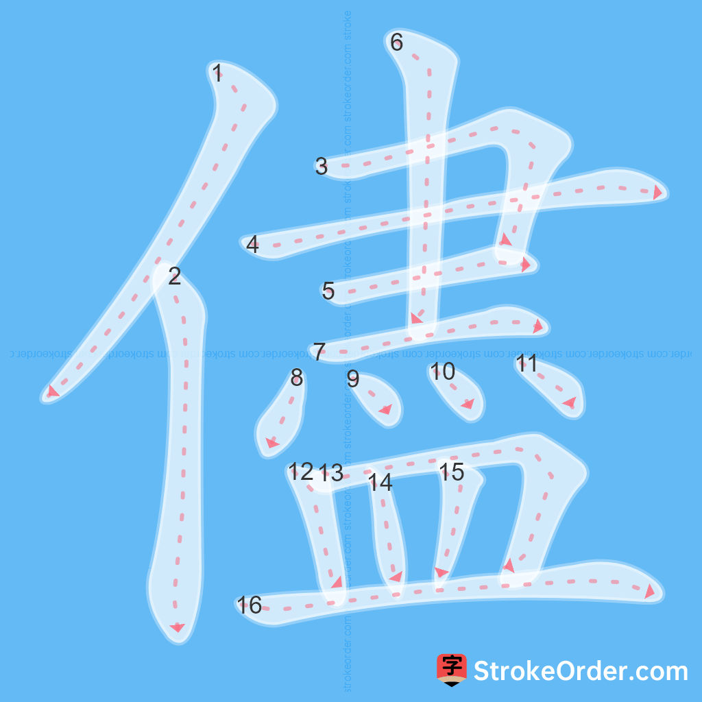 Standard stroke order for the Chinese character 儘