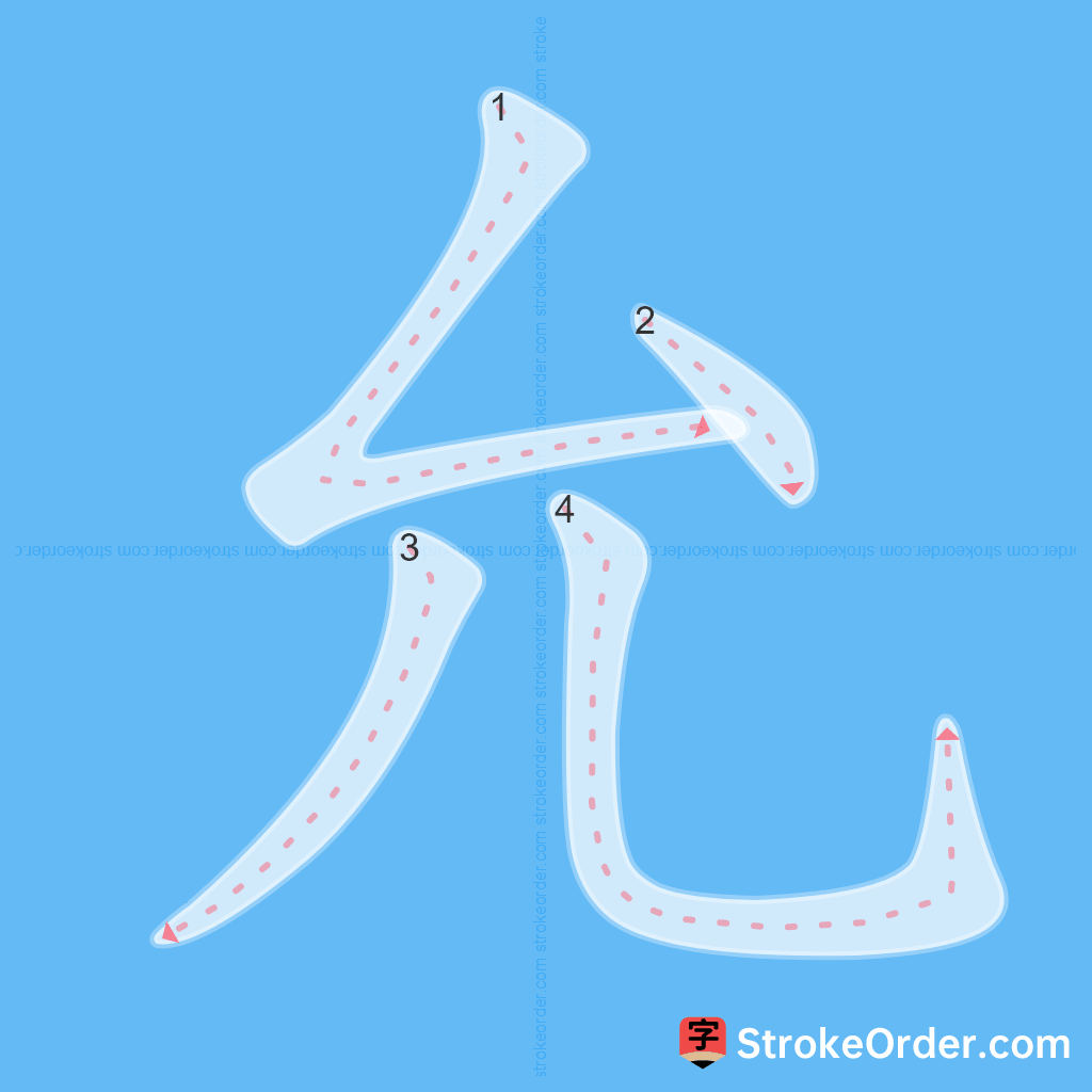 Standard stroke order for the Chinese character 允