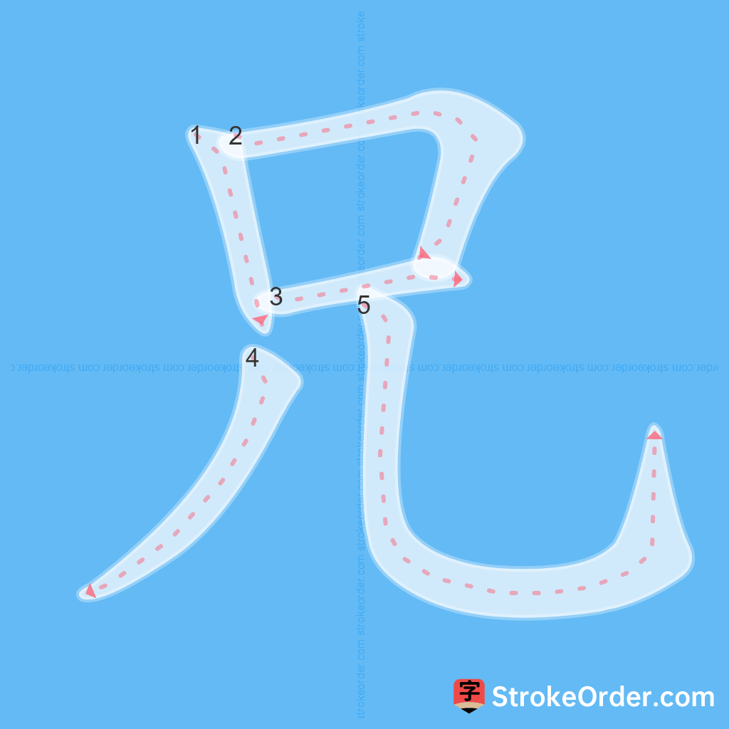 Standard stroke order for the Chinese character 兄