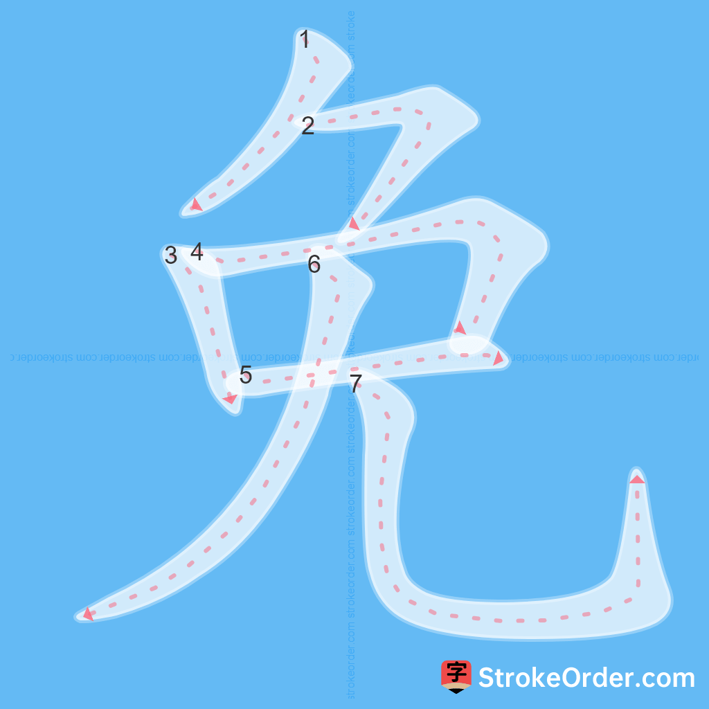Standard stroke order for the Chinese character 免