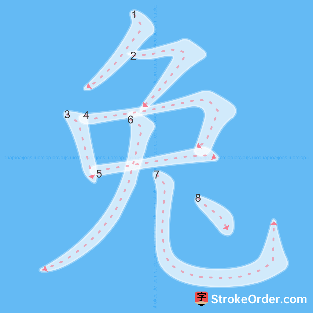 Standard stroke order for the Chinese character 兔
