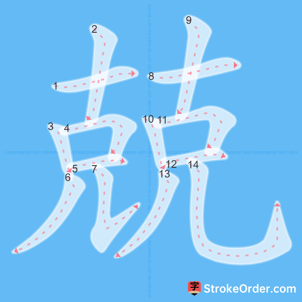 Standard stroke order for the Chinese character 兢