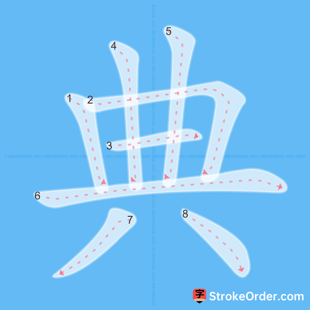 Standard stroke order for the Chinese character 典