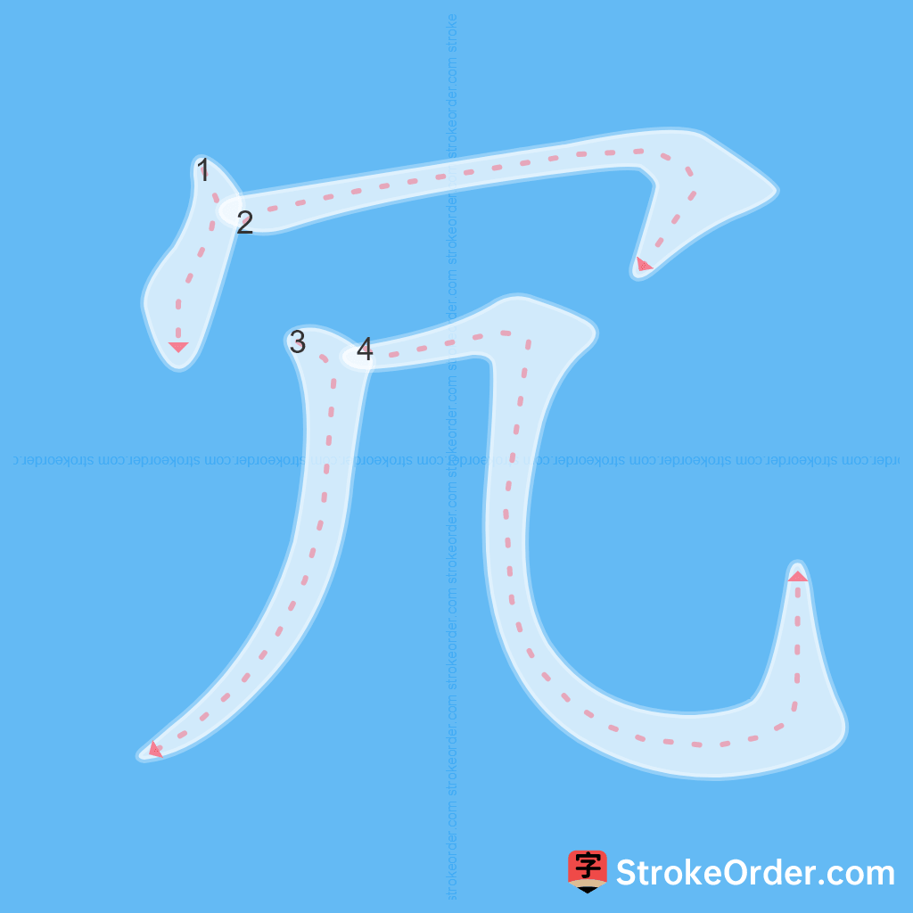 Standard stroke order for the Chinese character 冗