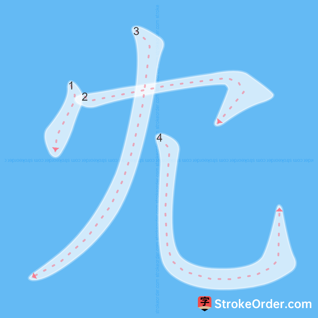 Standard stroke order for the Chinese character 冘