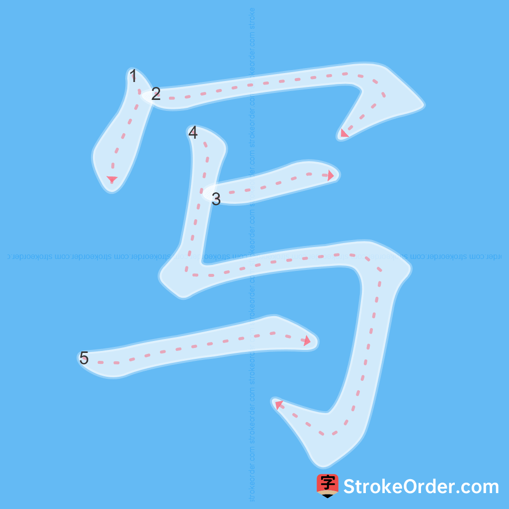 Standard stroke order for the Chinese character 写