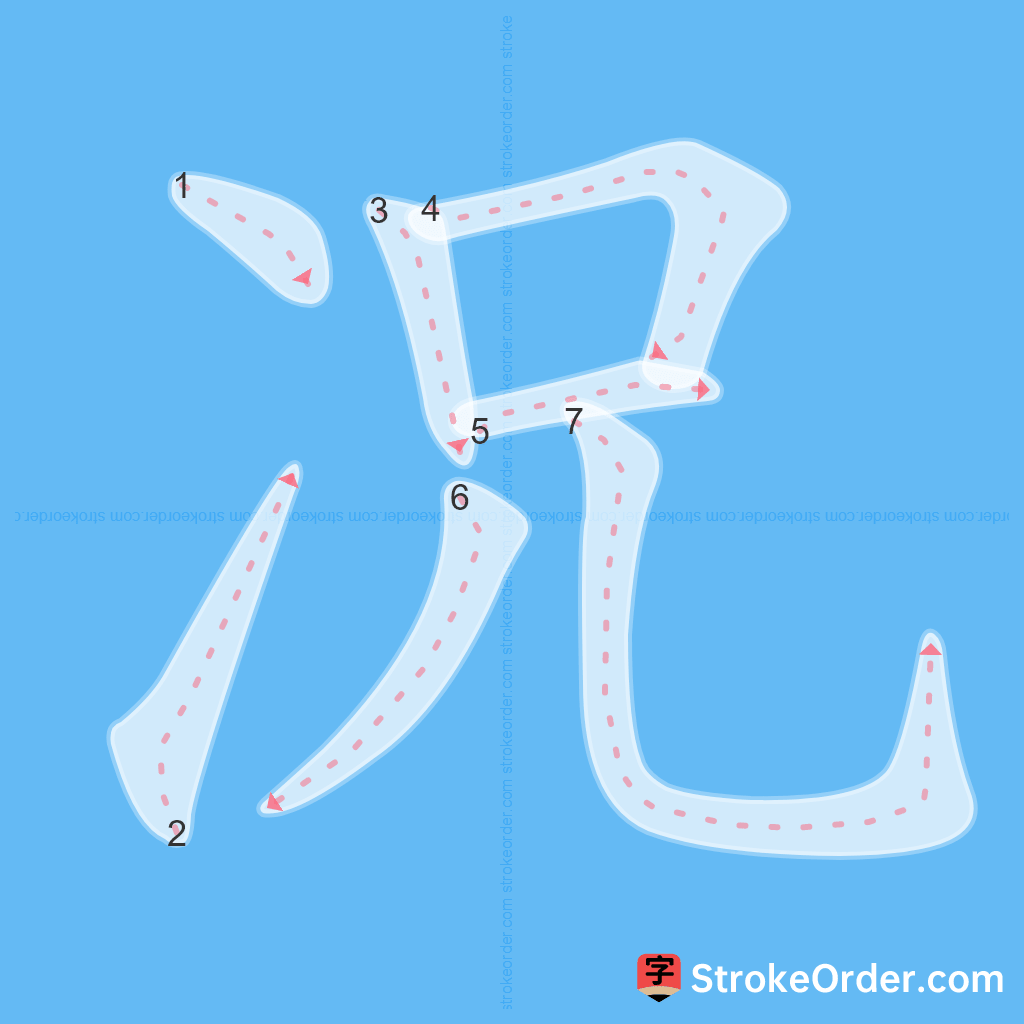 Standard stroke order for the Chinese character 况