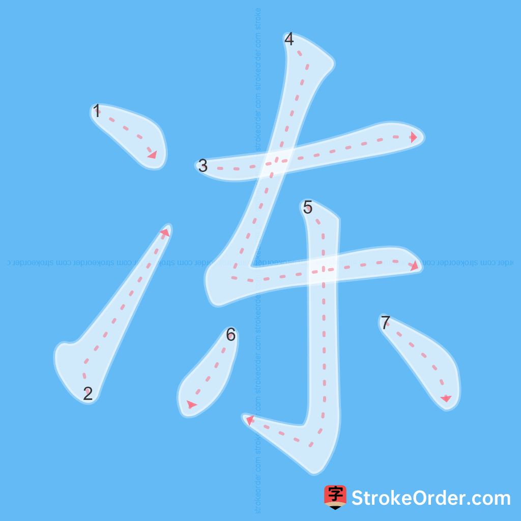 Standard stroke order for the Chinese character 冻