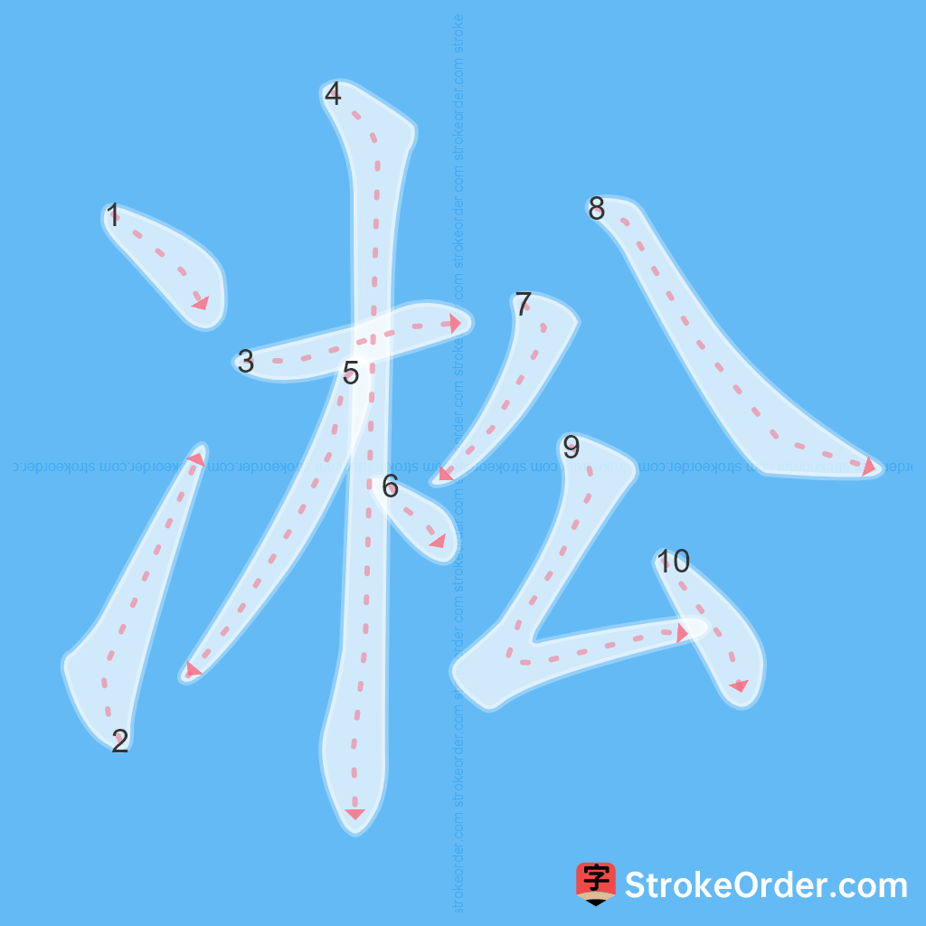 Standard stroke order for the Chinese character 凇