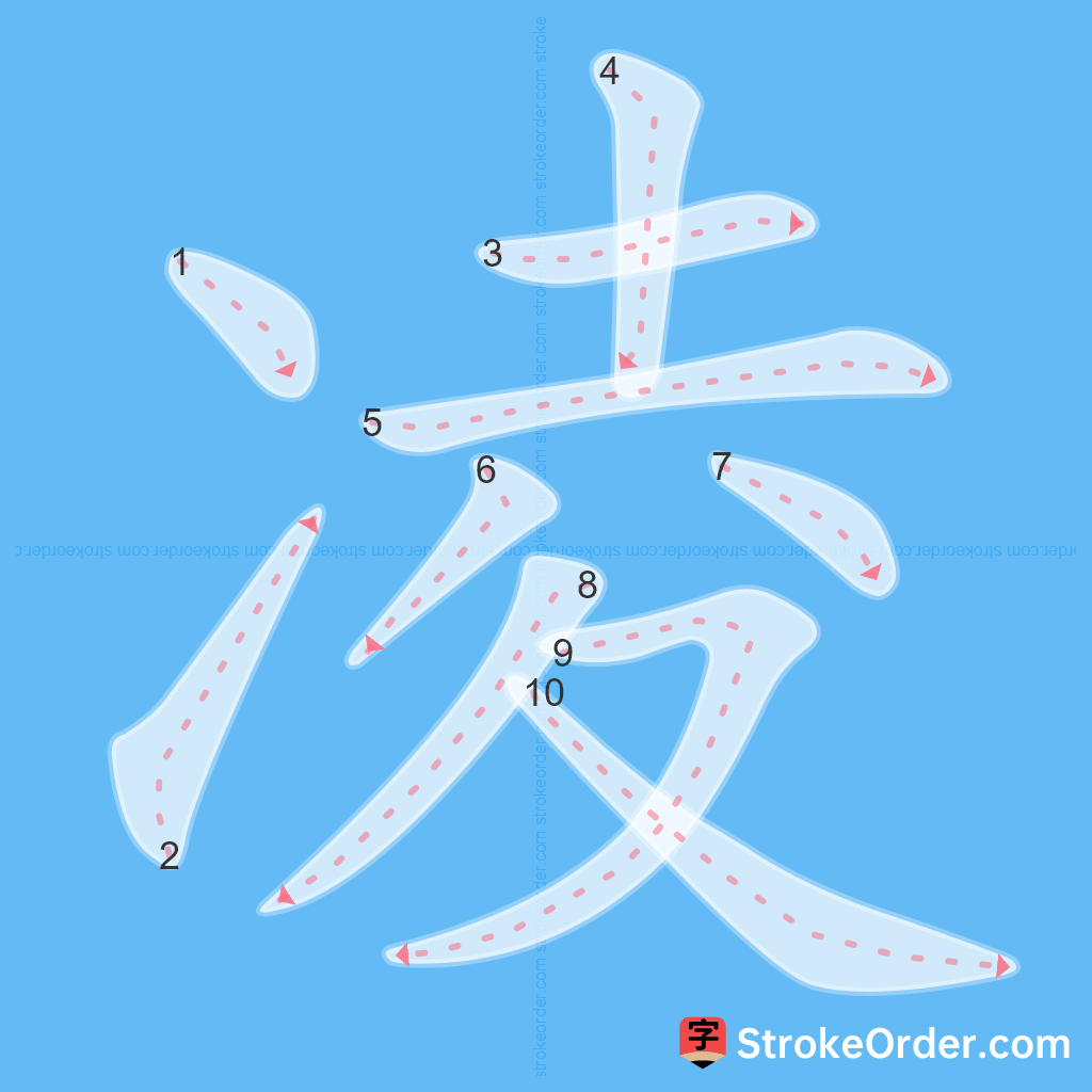 Standard stroke order for the Chinese character 凌