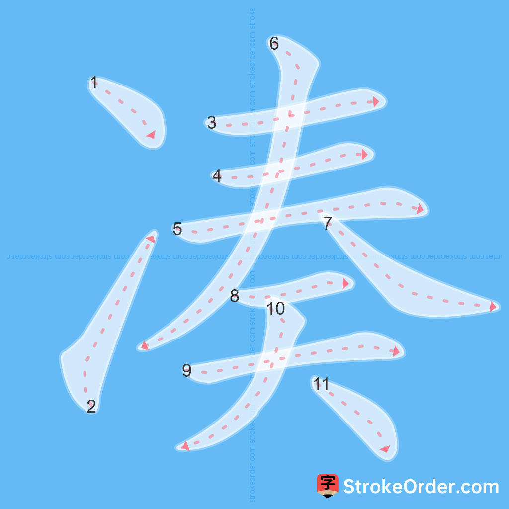 Standard stroke order for the Chinese character 凑