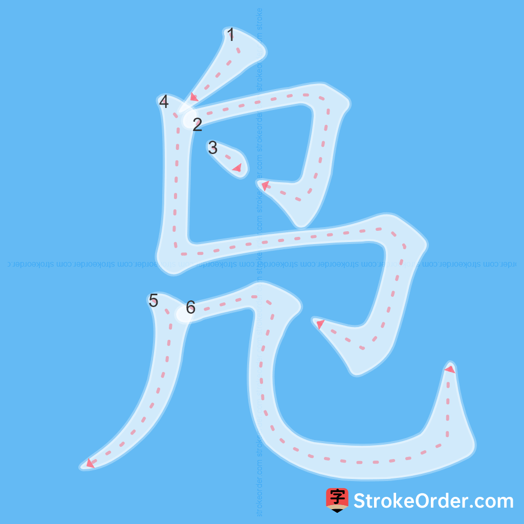 Standard stroke order for the Chinese character 凫