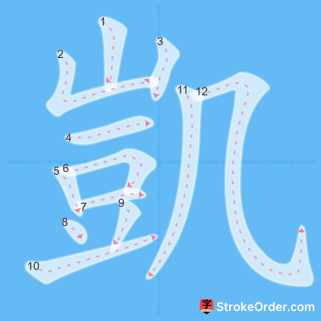 Standard stroke order for the Chinese character 凱