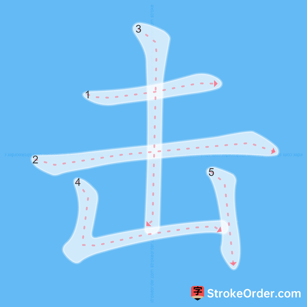 Standard stroke order for the Chinese character 击