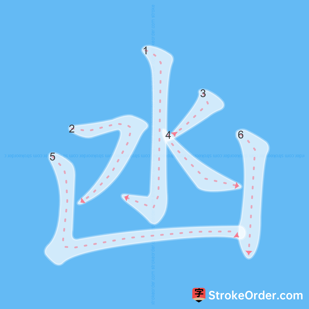 Standard stroke order for the Chinese character 凼