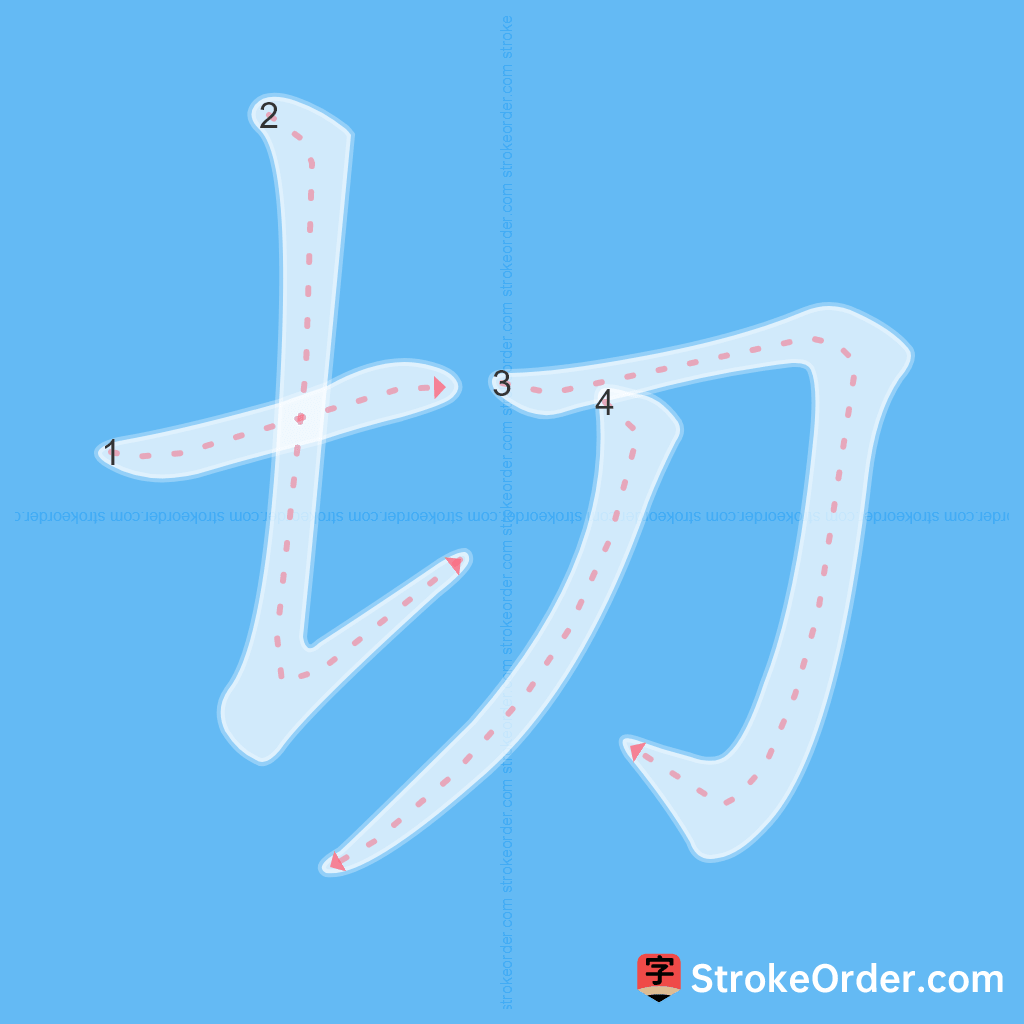 Standard stroke order for the Chinese character 切