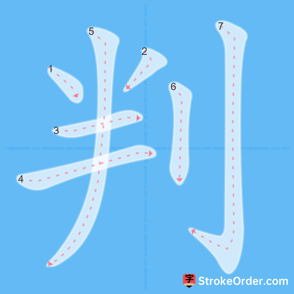 Standard stroke order for the Chinese character 判