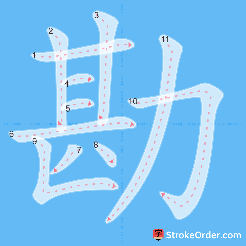 Standard stroke order for the Chinese character 勘